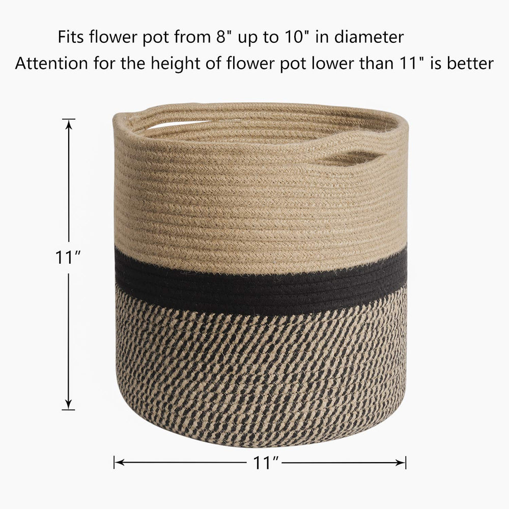 TIMEYARD Jute Rope Plant Basket side view highlighting size