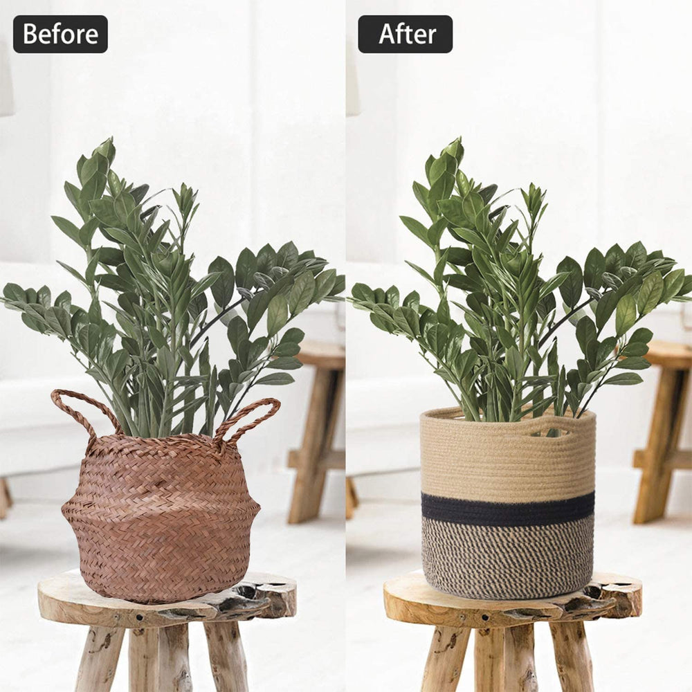 TIMEYARD Jute Rope Plant Basket with indoor plants