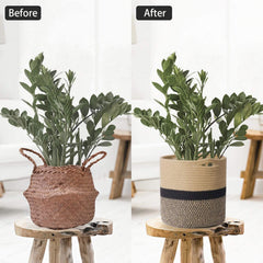 TIMEYARD Jute Rope Plant Basket with indoor plants