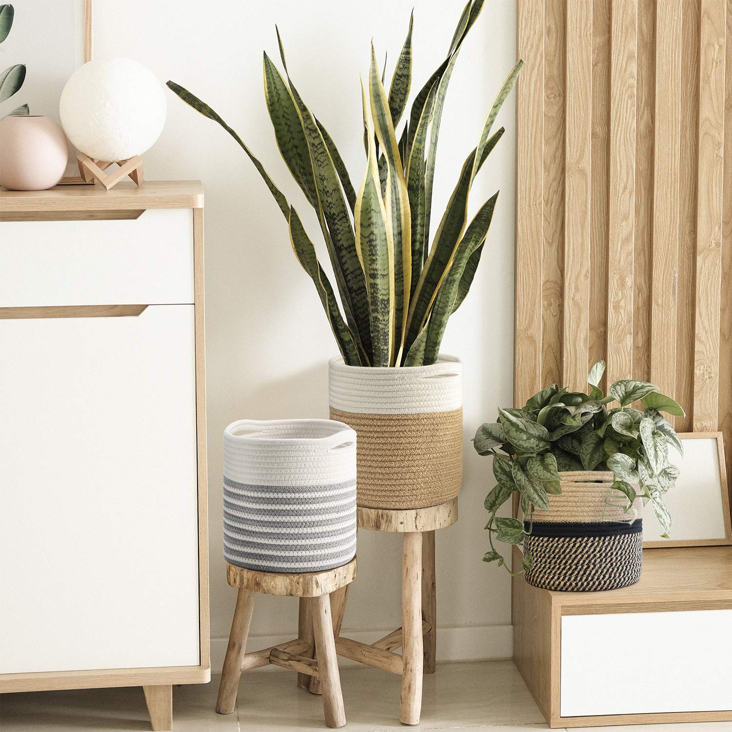 TIMEYARD Rope Plant Basket displayed in a modern home setting