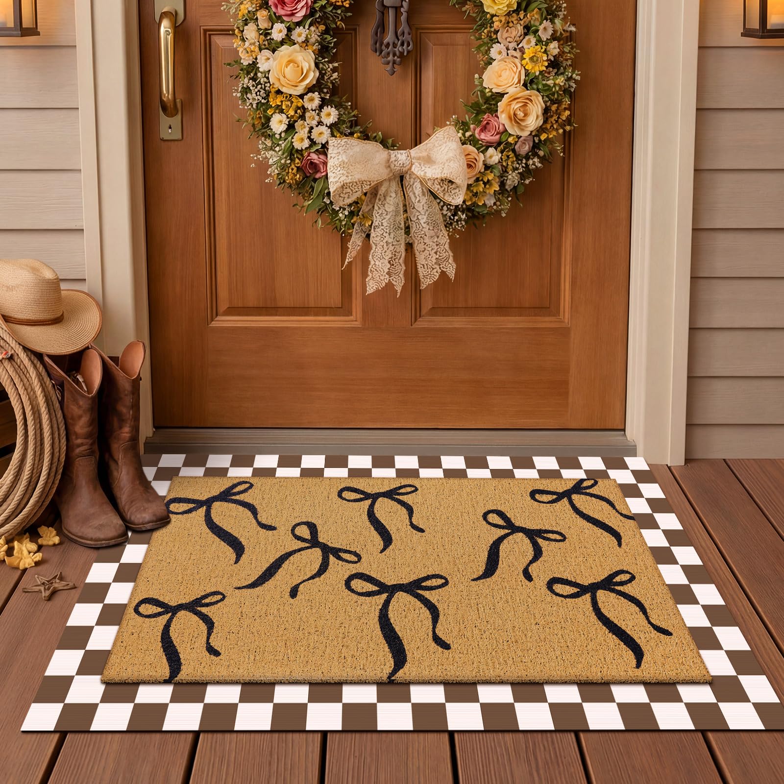 Tinideya Boho Bows doormat with Merry Christmas print