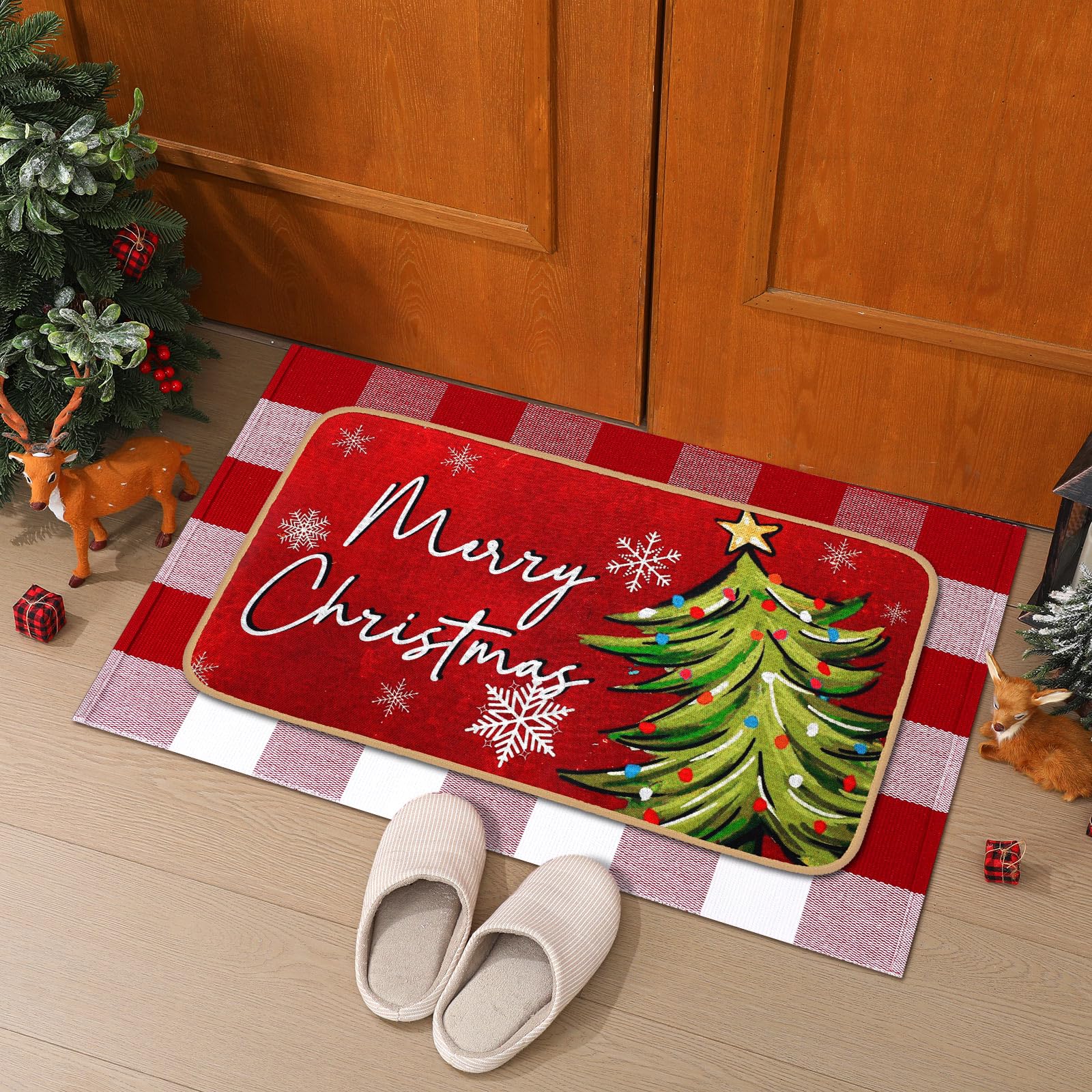 Tinideya Christmas door mat set displayed at front porch