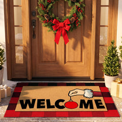 Tinideya Christmas Door Mat Set featuring red and black plaid design