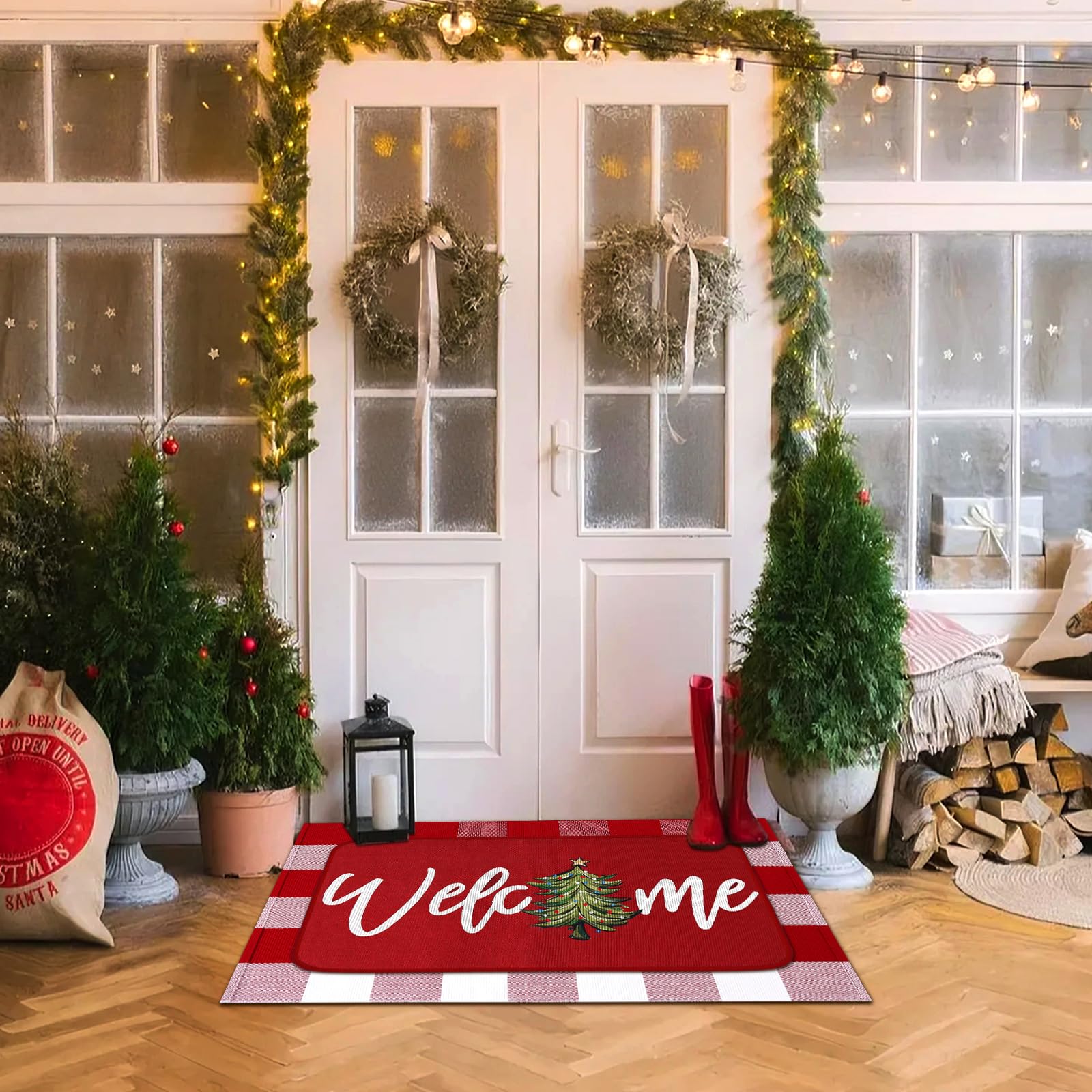 Tinideya Christmas doormat set displayed on a porch
