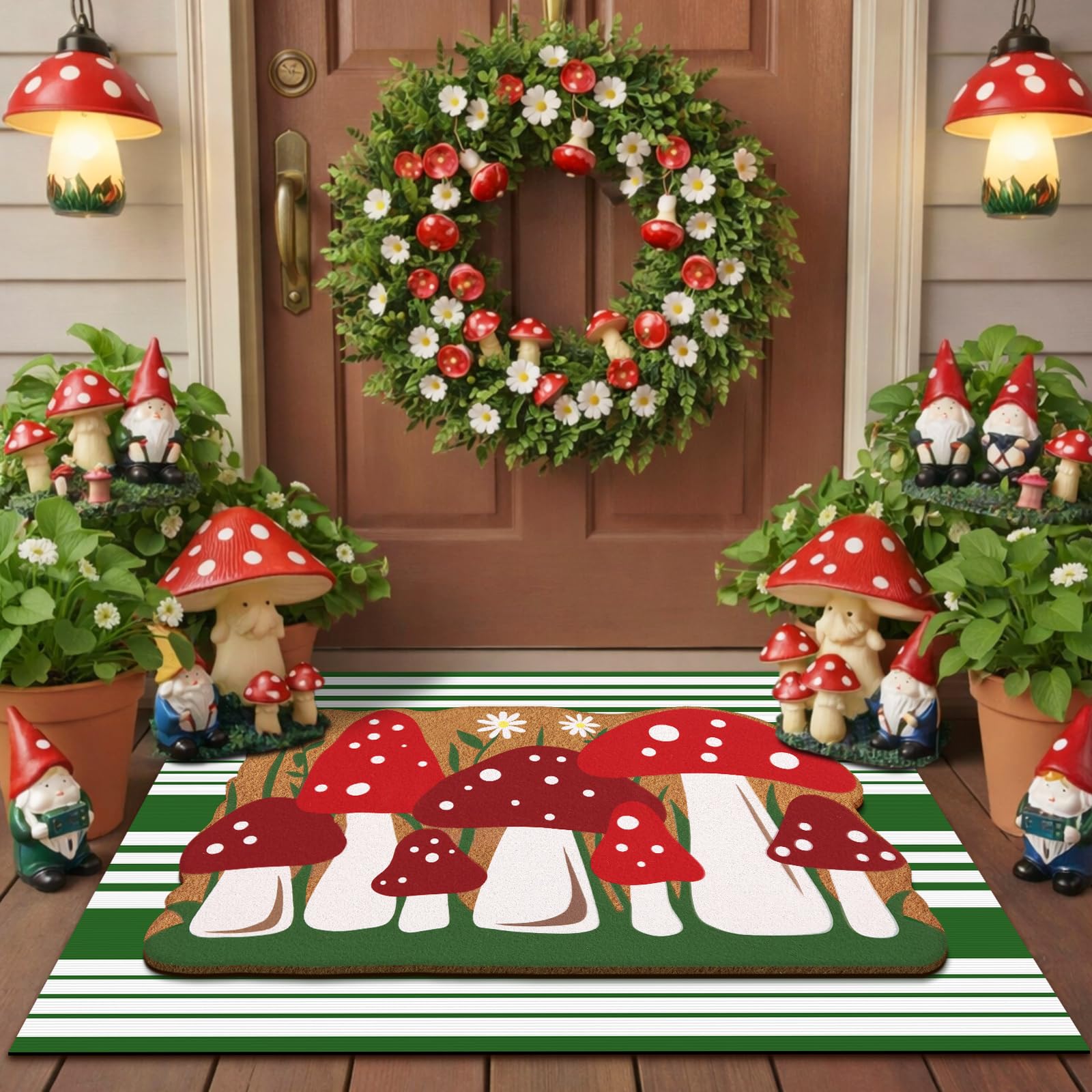 Tinideya Doormat Set featuring Merry Christmas design and buffalo plaid rug