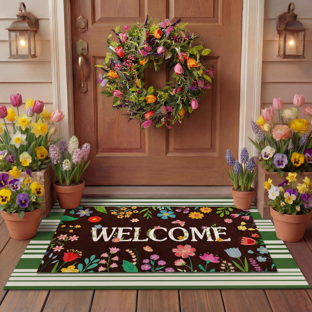 Tinideya doormat set featuring Merry Christmas design and buffalo plaid rug