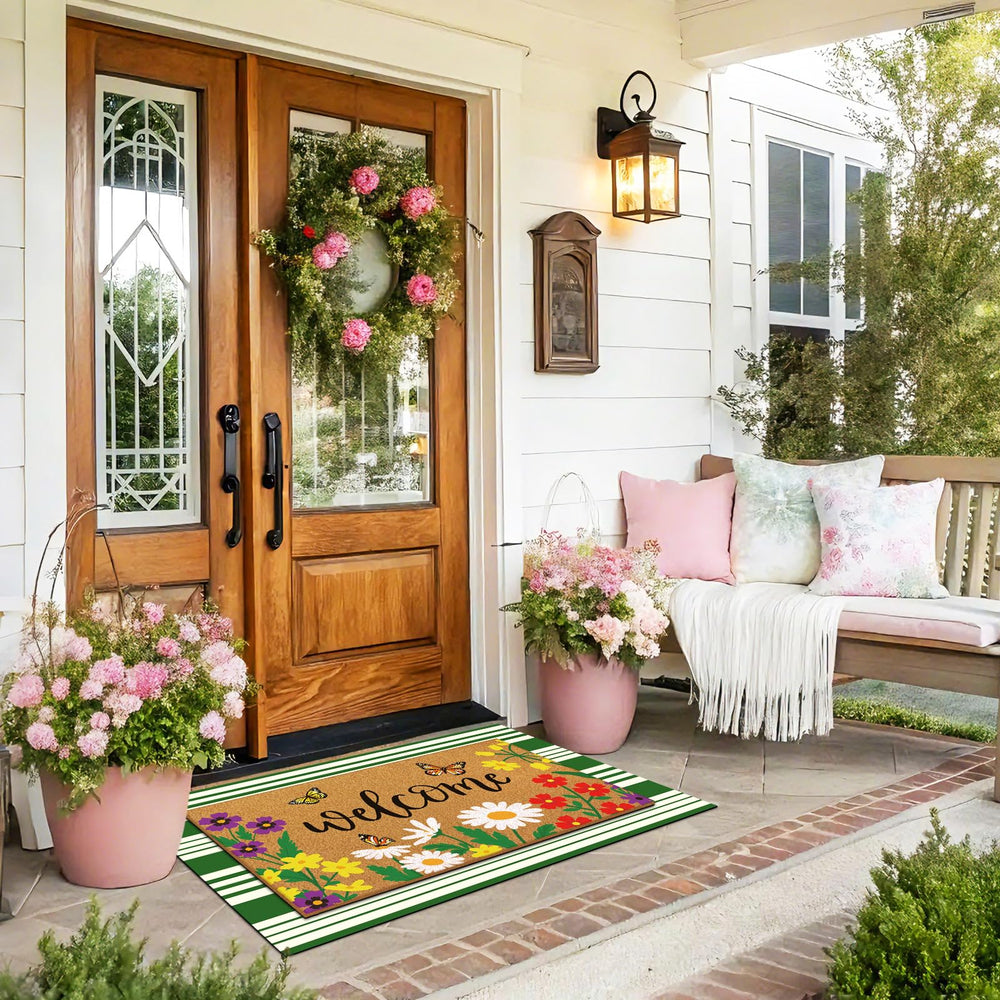 Tinideya doormat set in green and white colour scheme