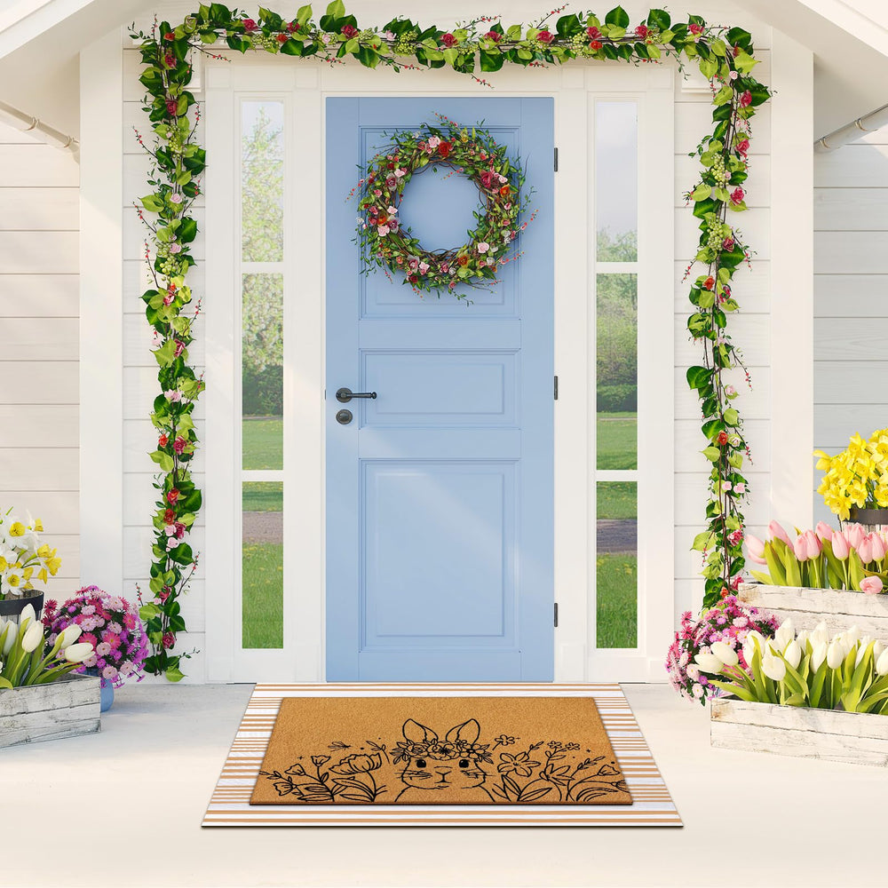 Tinideya Easter Door Mat Set displayed with spring decorations