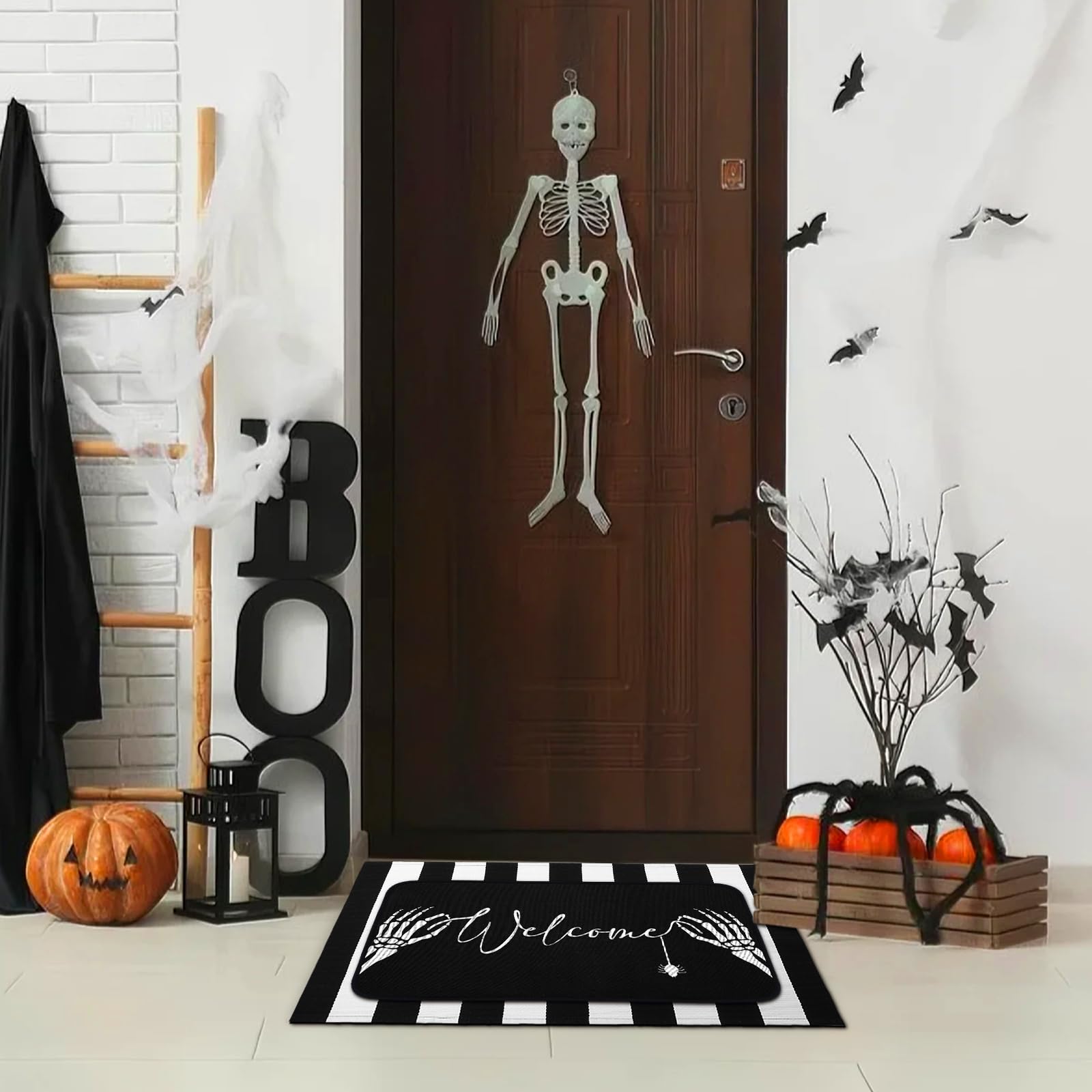Tinideya Halloween door mat in a festive entryway setting