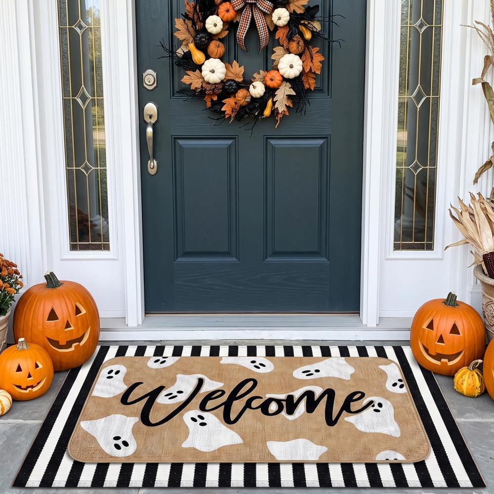 Tinideya Halloween Door Mat Set, back view showing non-slip surface
