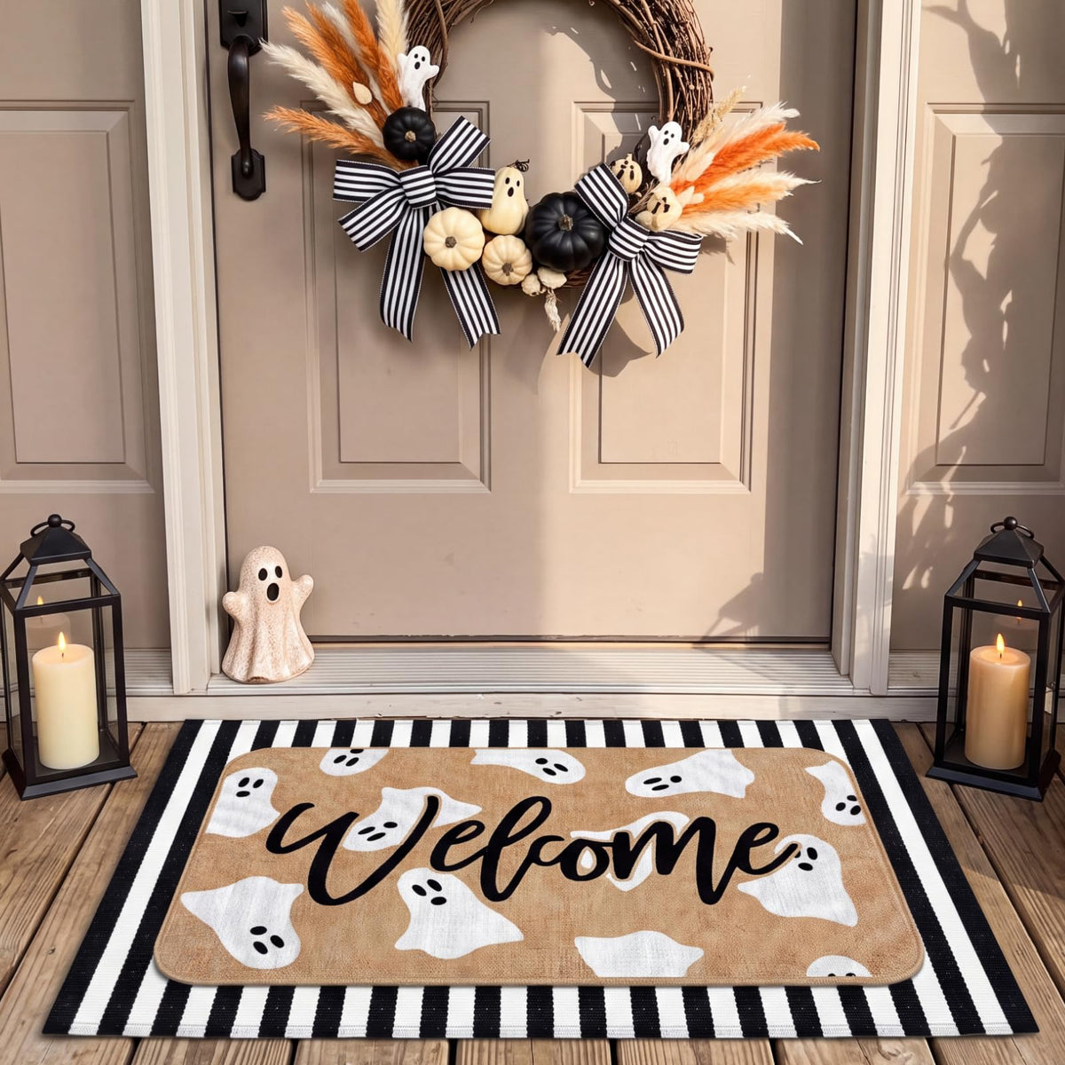 Tinideya Halloween Door Mat Set, front view with ghost design