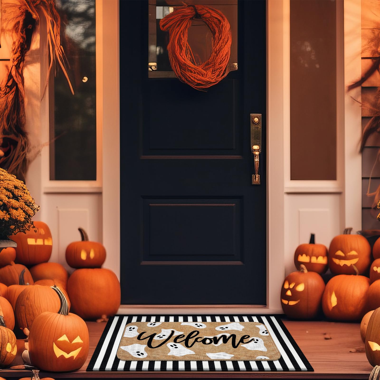 Tinideya Halloween Door Mat Set with festive autumn decorations