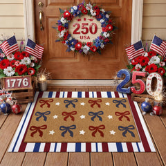 Tinideya Merry Christmas doormat front view, red and white design