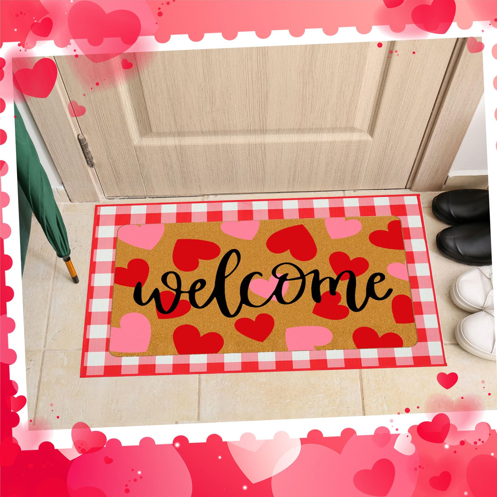 Tinideya plaid doormat on a wooden floor