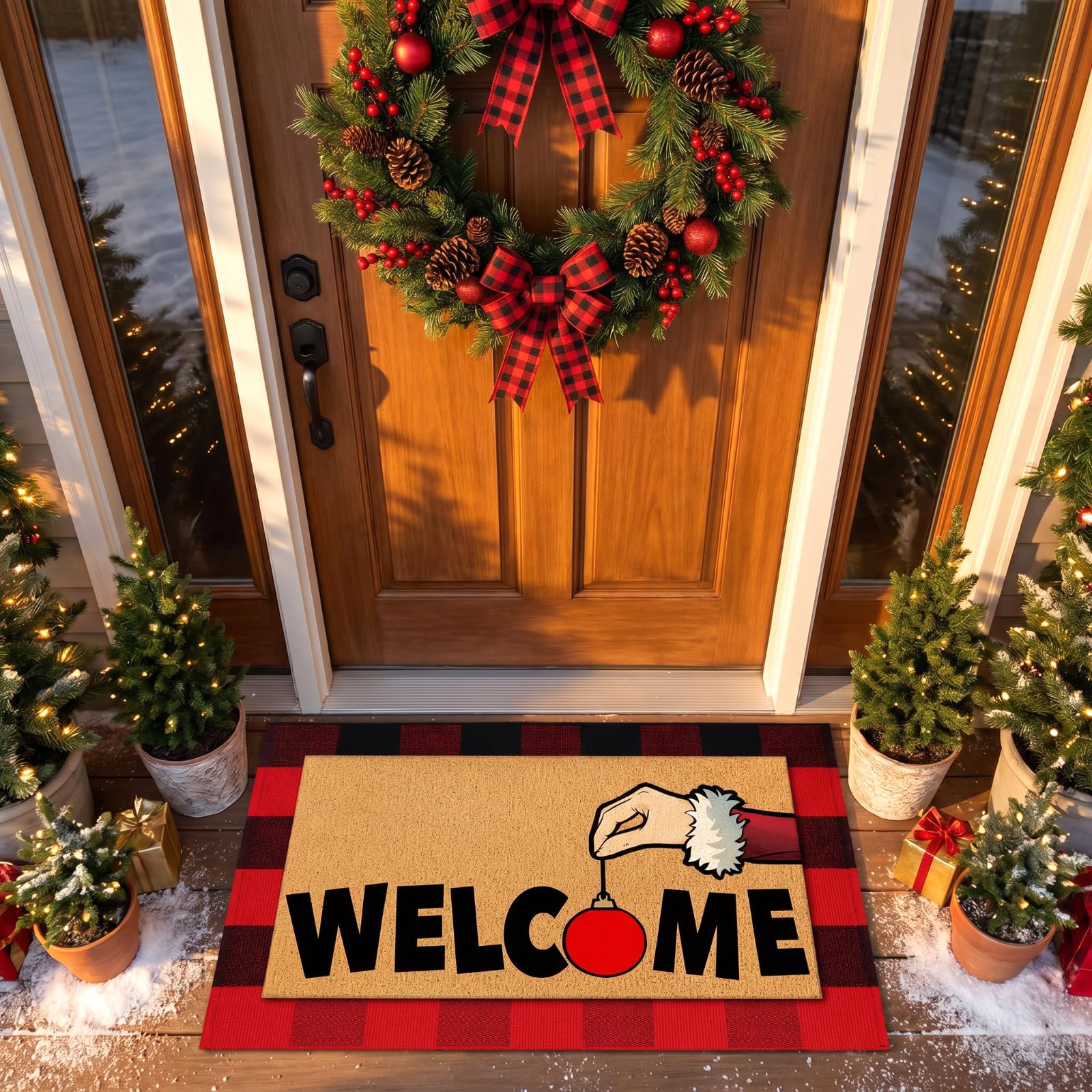 Tinideya welcome mat showing bold typography and festive design