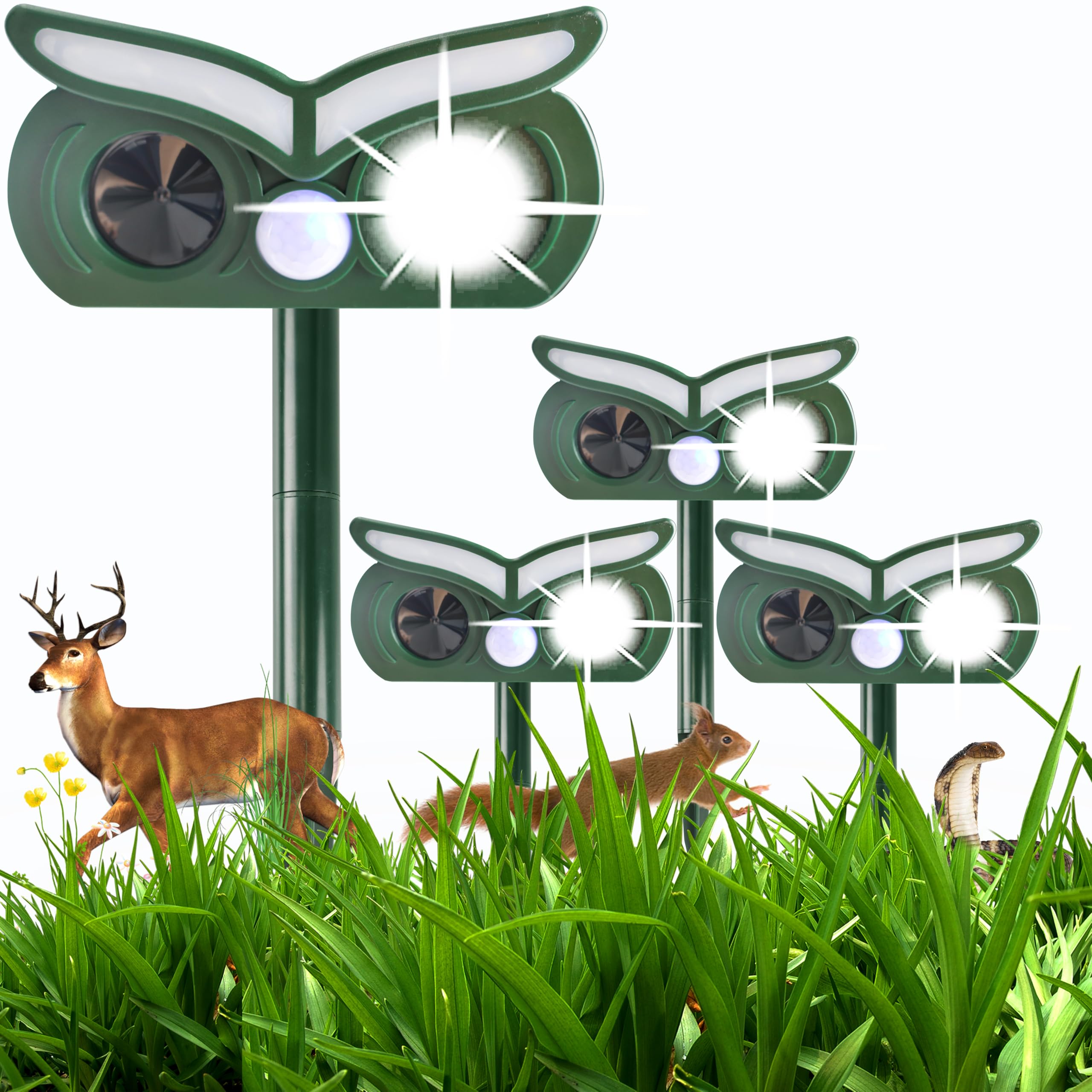 Tirgo 4-Pack Solar Ultrasonic Animal Repellent Devices in black