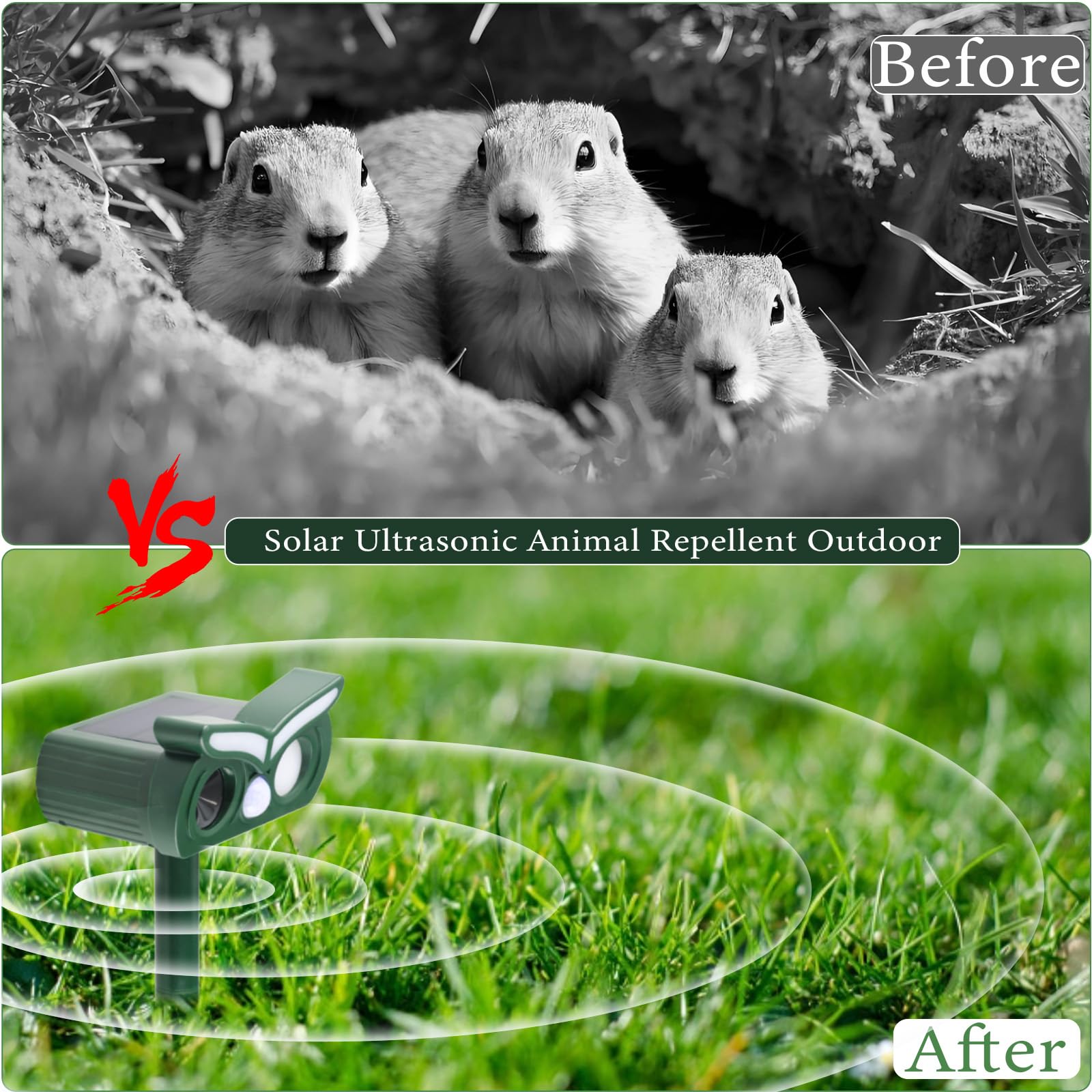 Tirgo animal repellent device in garden setting
