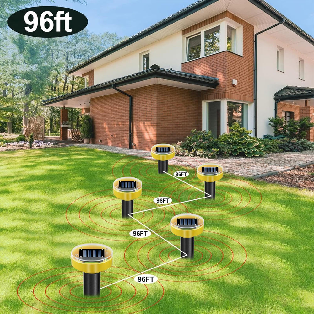 Tirgo solar mole repellent in a yellow colour outdoors