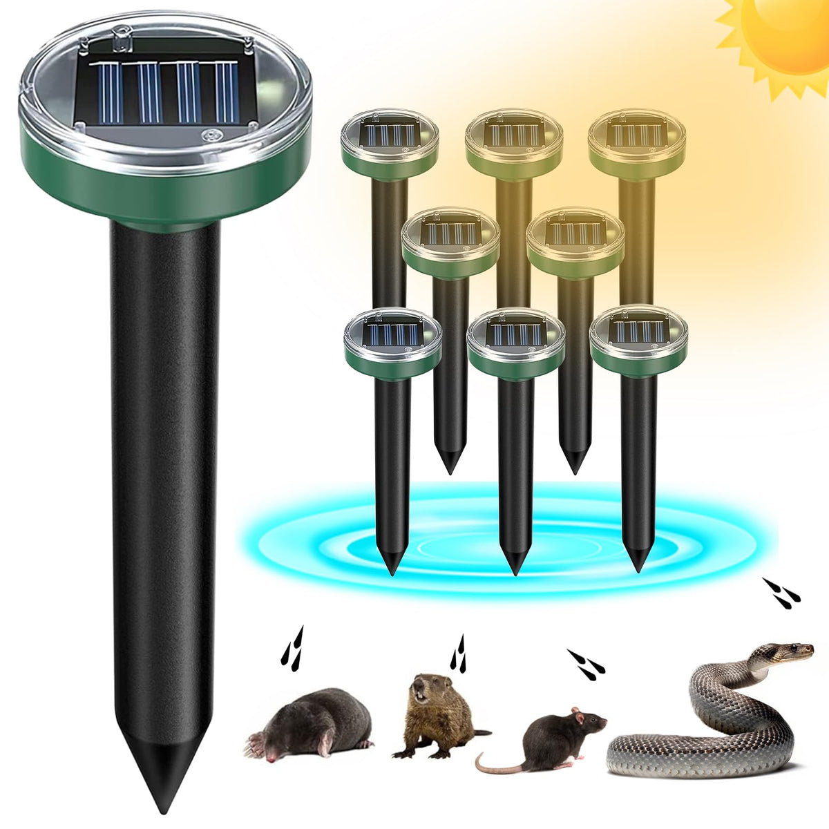 Tirgo solar powered mole repellent stakes in green color