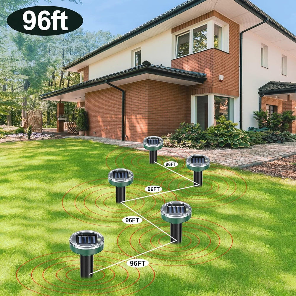 Tirgo solar powered pest repellent stake on a sunny day