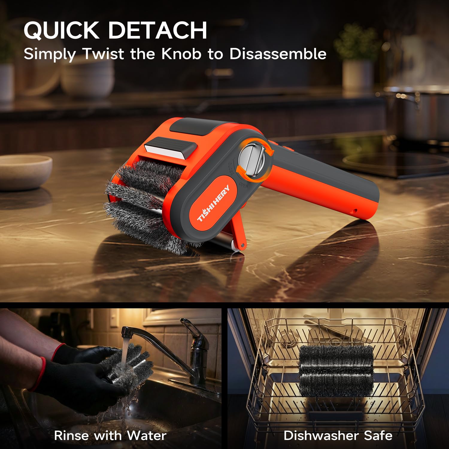 TISHI HERY Electric Grill Brush close-up of bristle design
