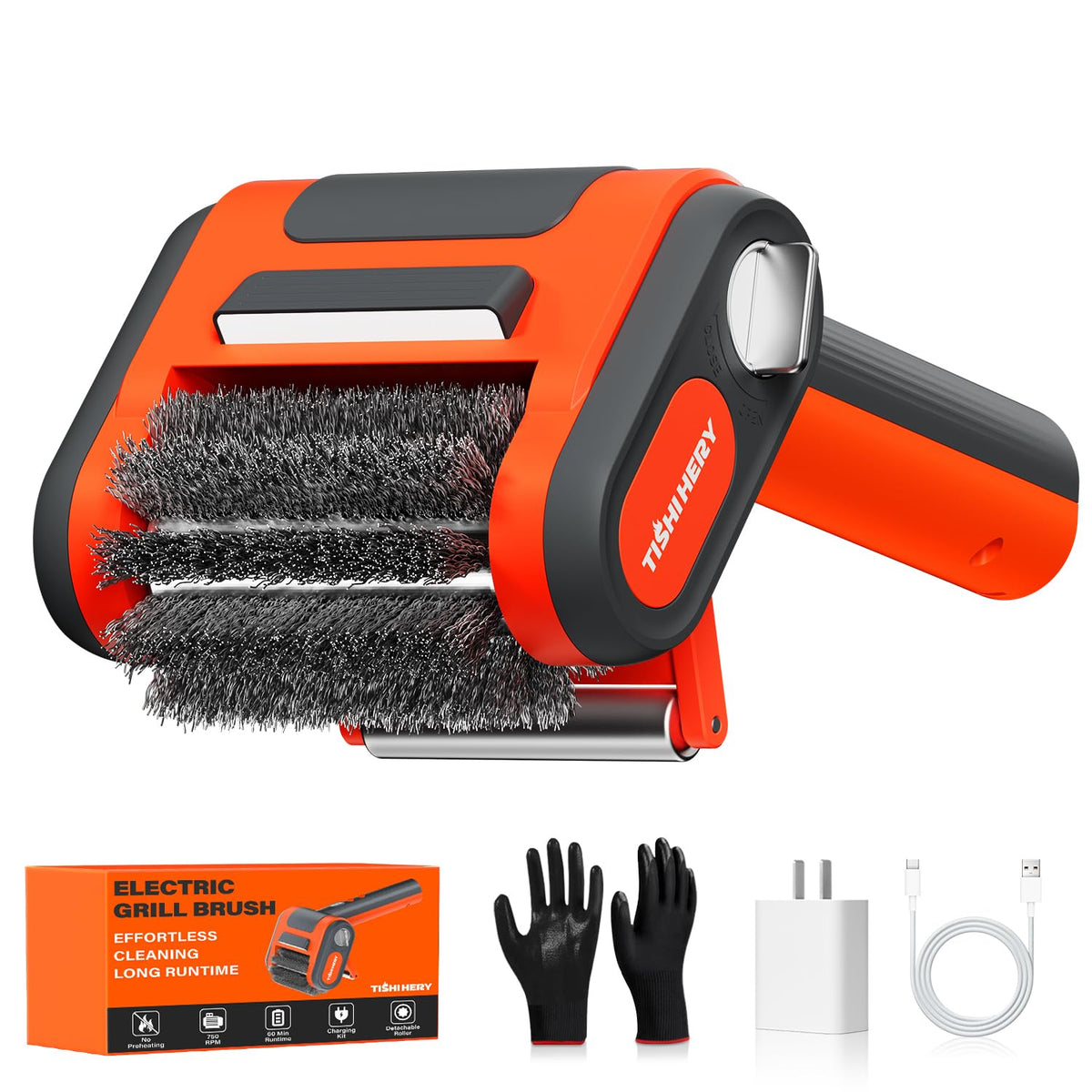 TISHI HERY Electric Grill Brush front view with LED light