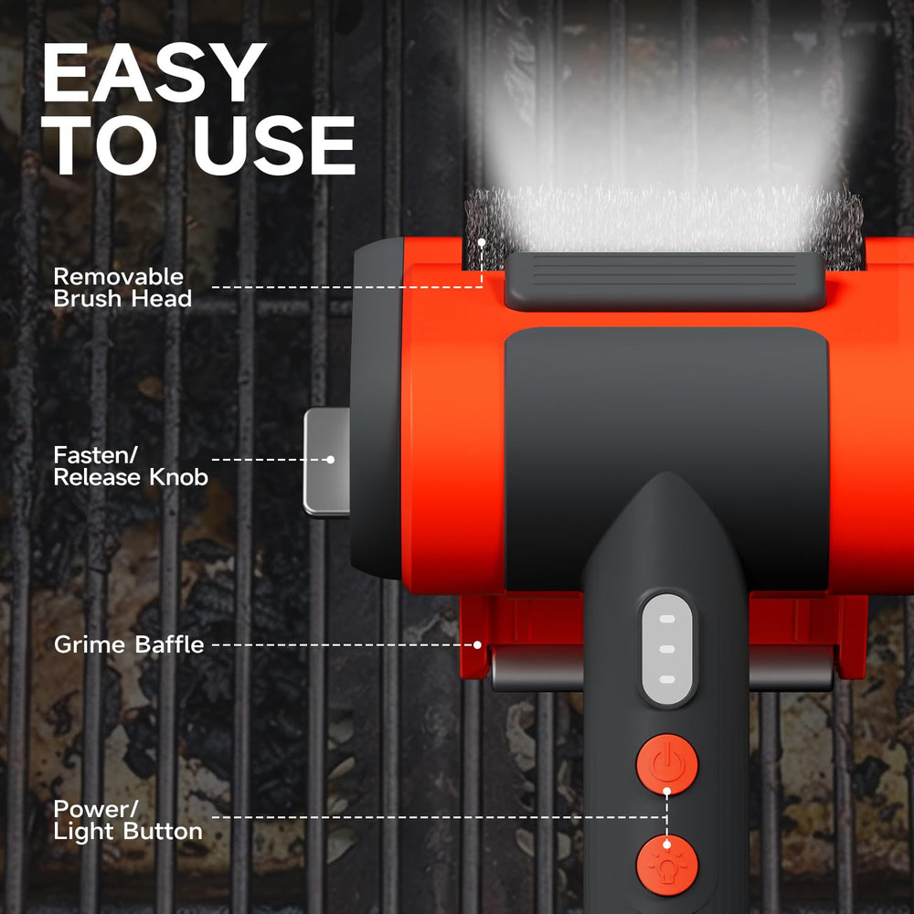 TISHI HERY Electric Grill Brush in use during nighttime cleaning