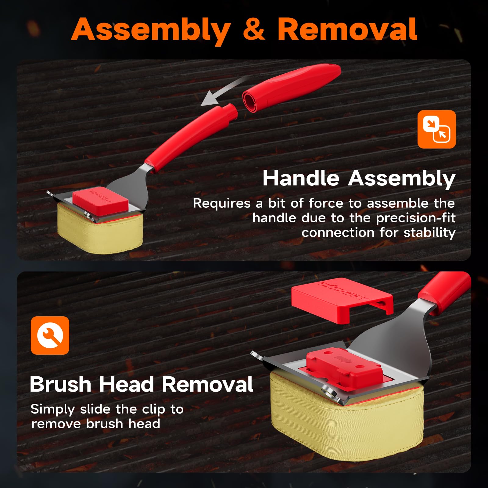 TISHI HERY Grill Brush packaging showing features