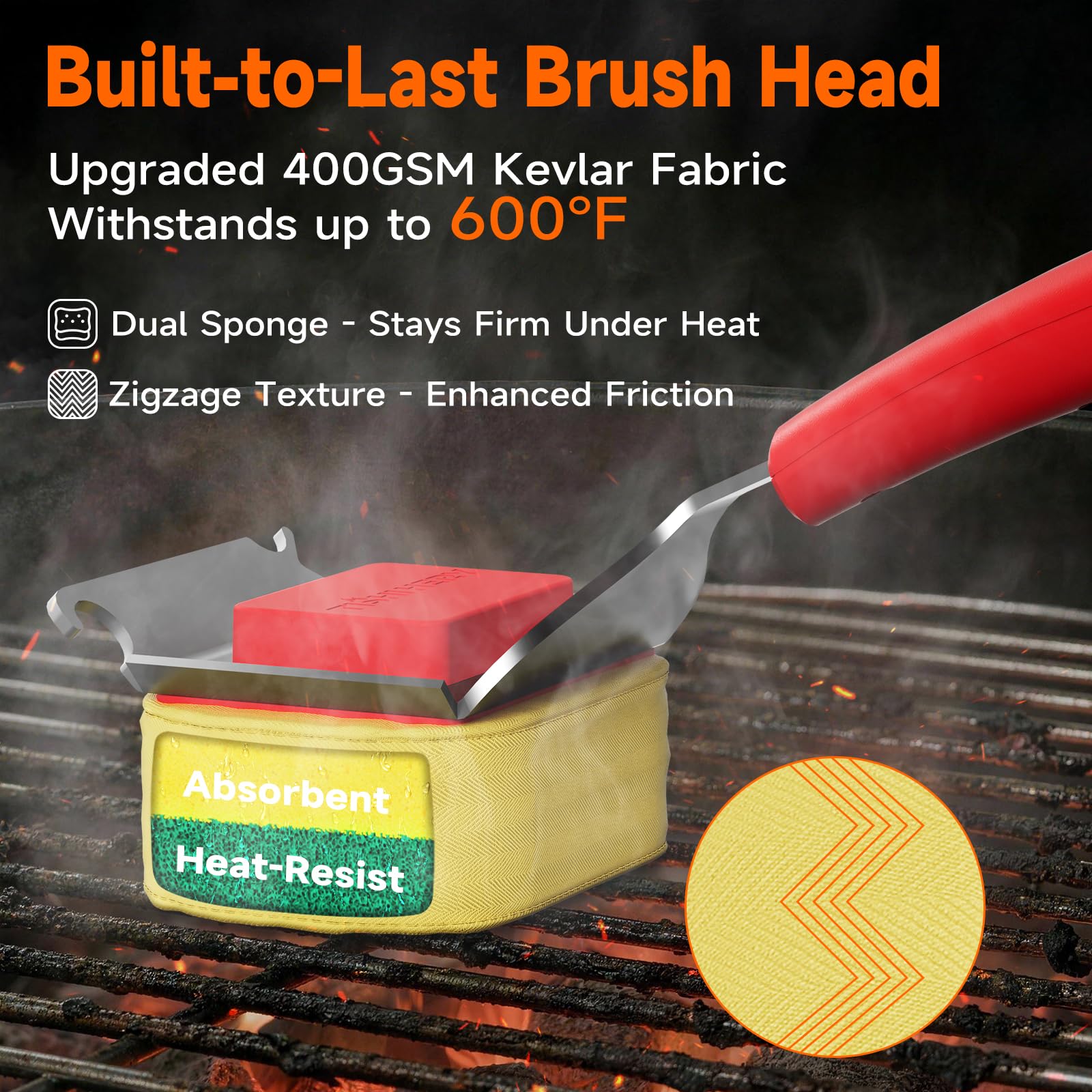 TISHI HERY Grill Brush with ergonomic handle and scraper in red