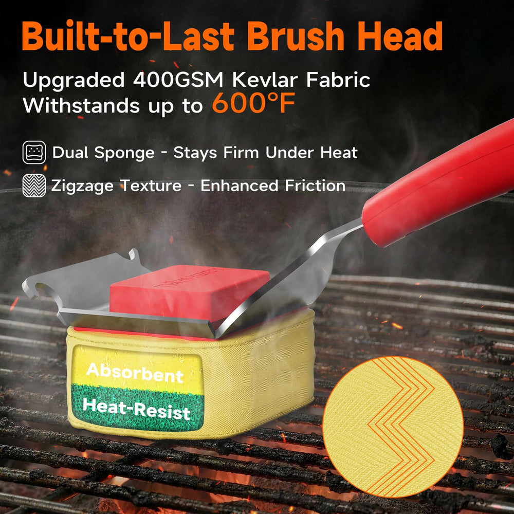 TISHI HERY Grill Brush with ergonomic handle and scraper in red