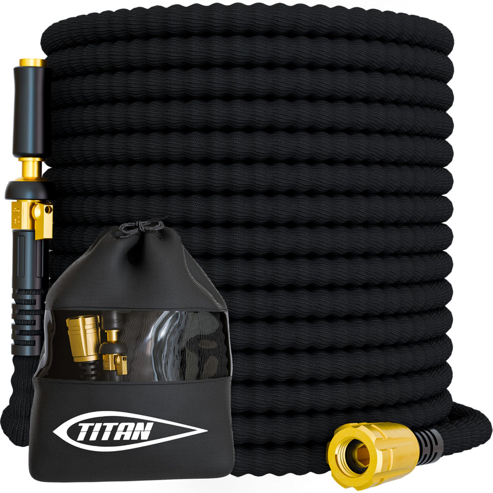 Titan Flexible Garden Hose 25FT in black with brass fittings