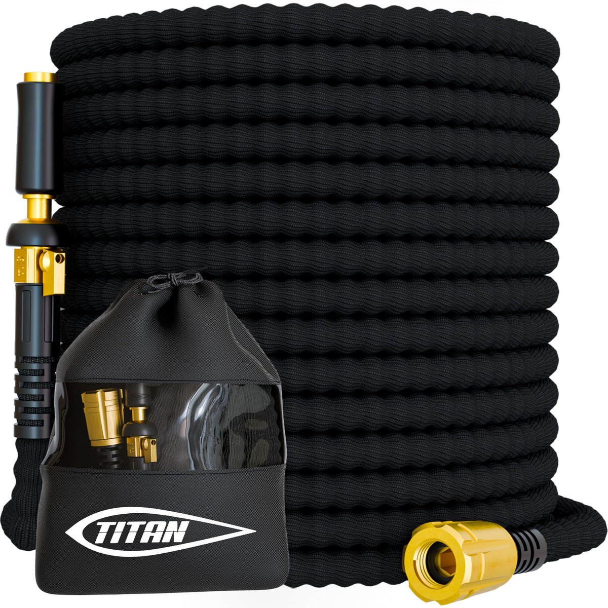 Titan Flexible Garden Hose 25FT in black with brass fittings