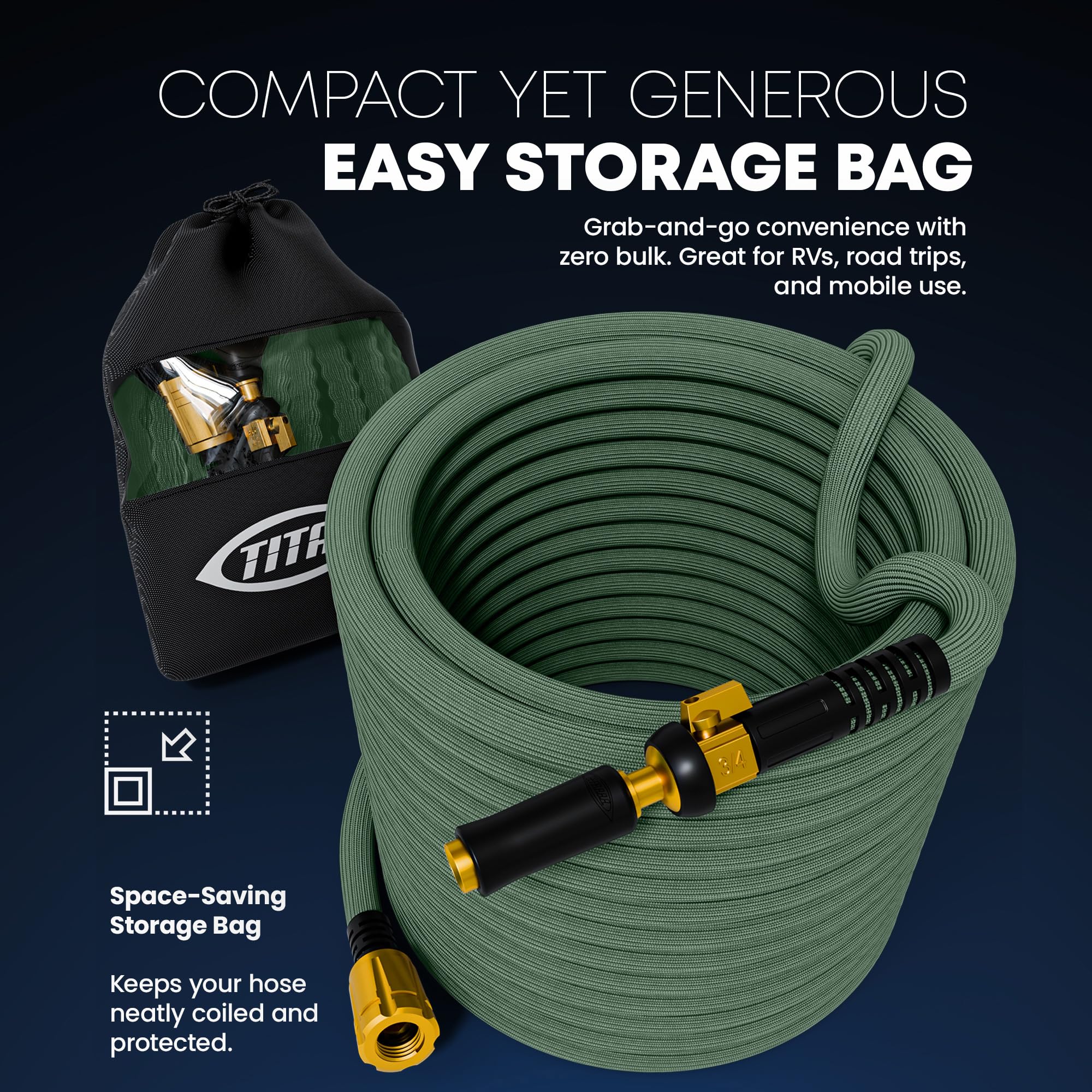 Titan garden hose displayed with packaging