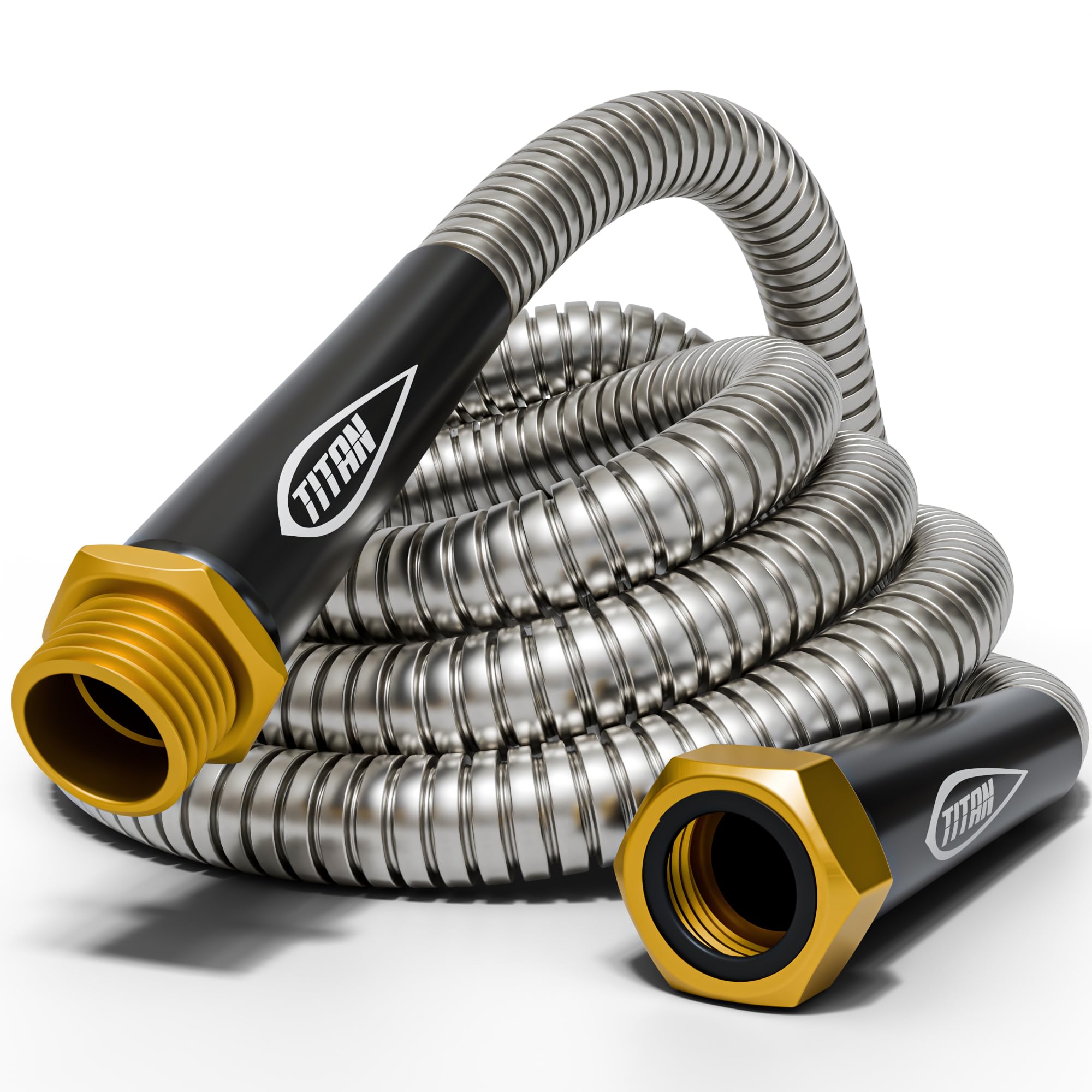 Titan garden hose with solid brass nozzle attached