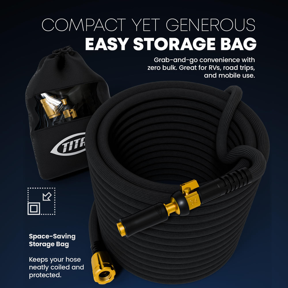 Titan garden hose with water flowing