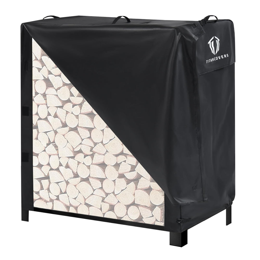 TITANCOVERS 4FT Firewood Rack Cover in black, front view
