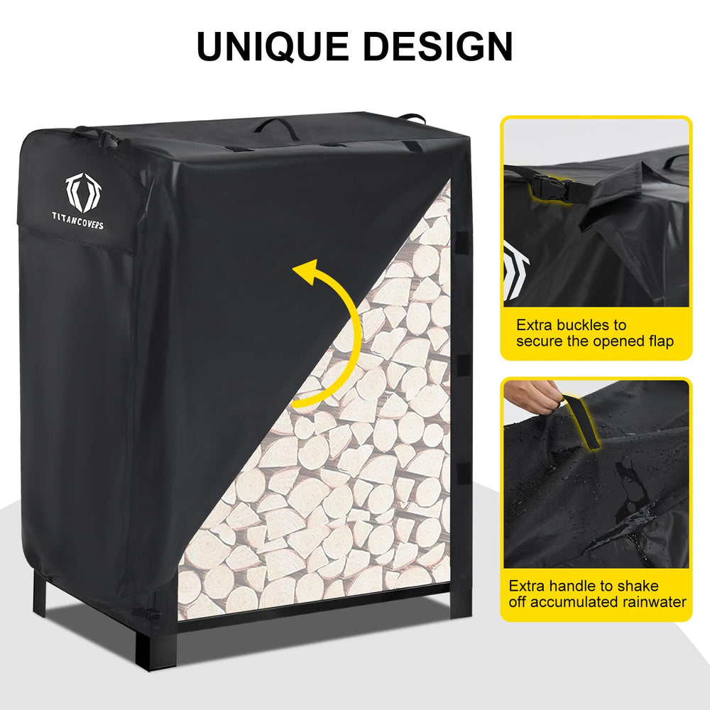 TITANCOVERS 4FT Firewood Rack Cover secured with buckles