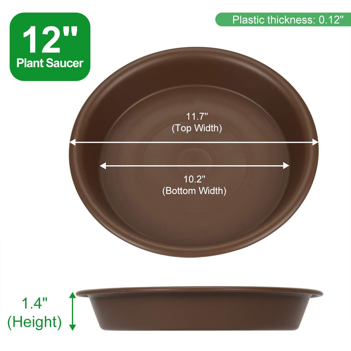 TITE 12 inch plant saucer side view showing depth