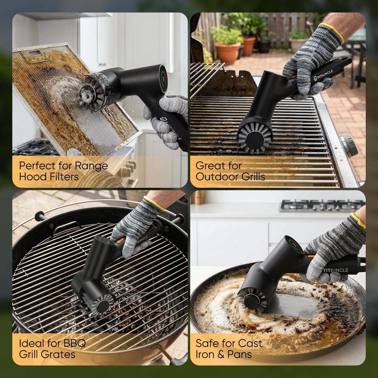 TITIUNCLE Electric Grill Cleaner Brush in action on grill