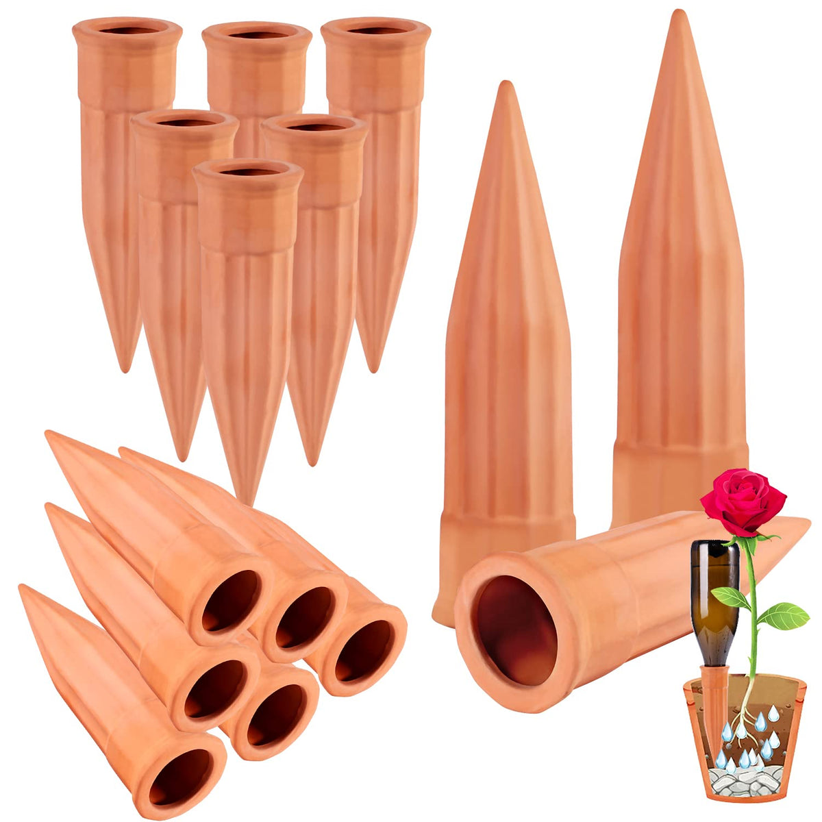 TKSCUSR Self-Watering Stakes pack of 15 terracotta watering devices