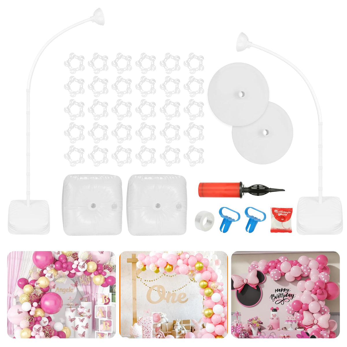 TKVAZK Balloon Arch Kit front view with all included components