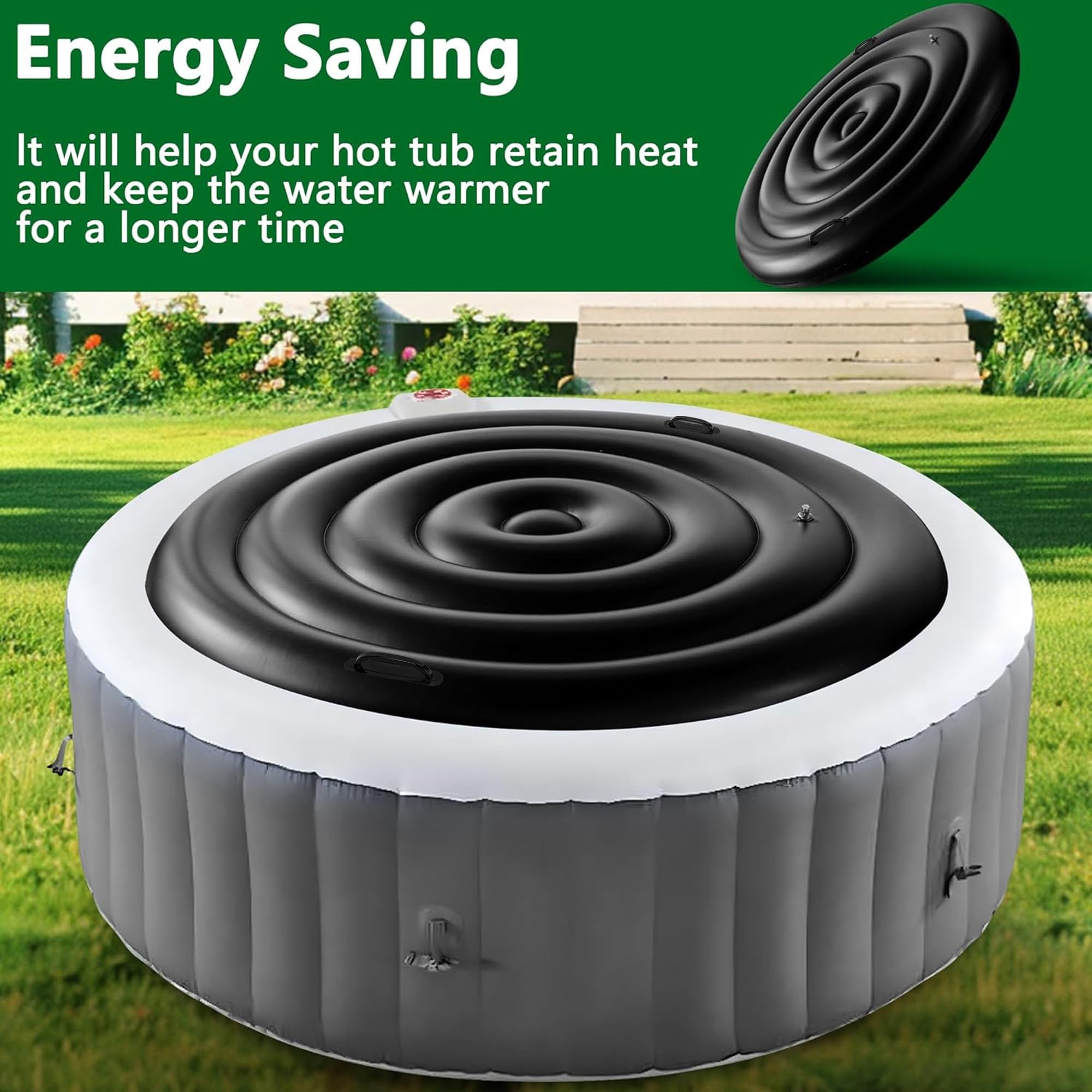 Tlswshsy Inflatable Hot Tub Cover 4.5 Ft black model with debris showing filtering function