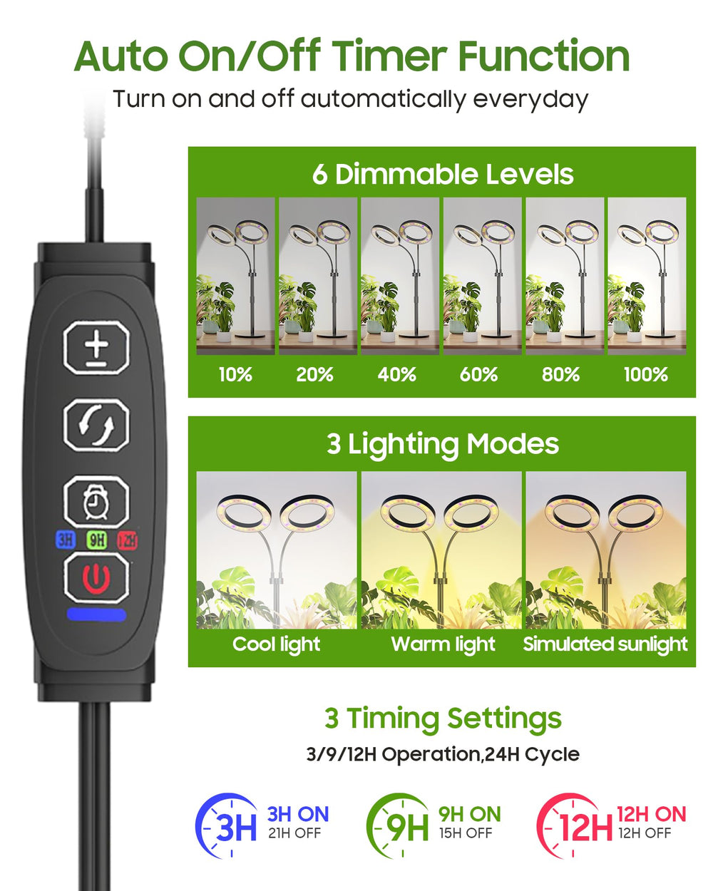 Tmsluody Grow Light illuminating multiple indoor plants