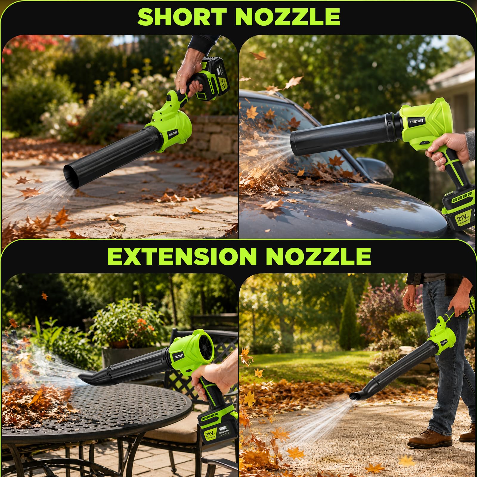 TNELTUEB leaf blower package contents displayed