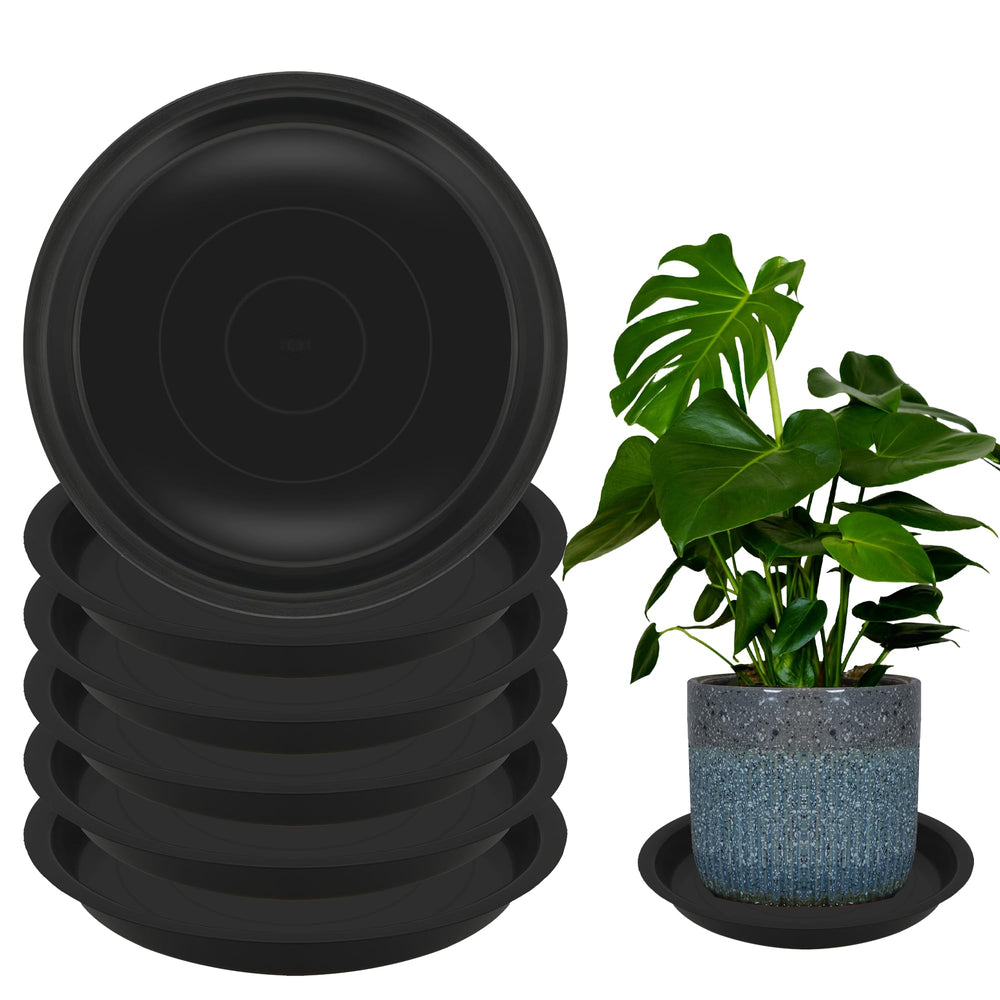 TNTIWQ 10 Inch Round Plant Saucer front view, black color