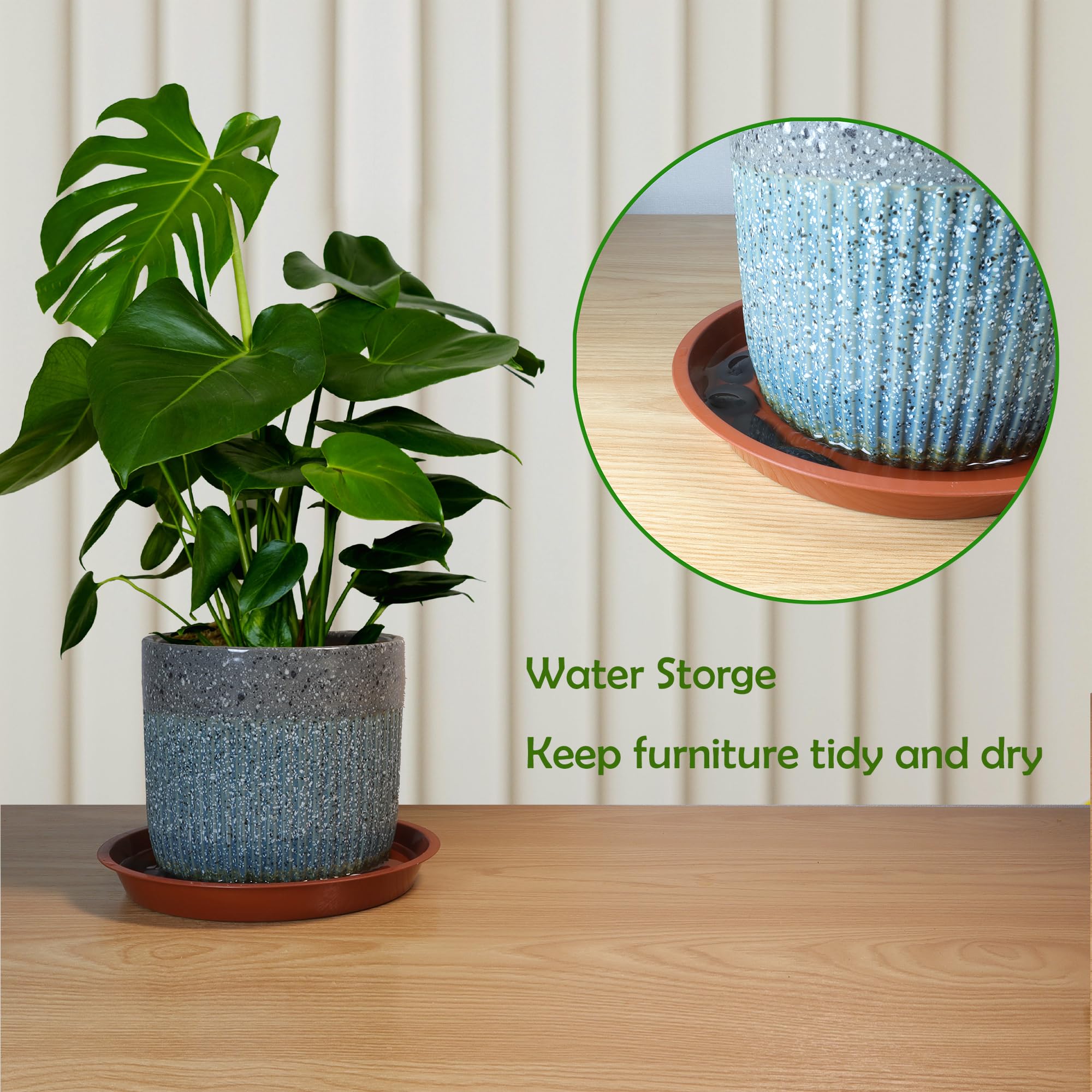 TNTIWQ 18 Inch Round Plant Saucer with decorative pebbles