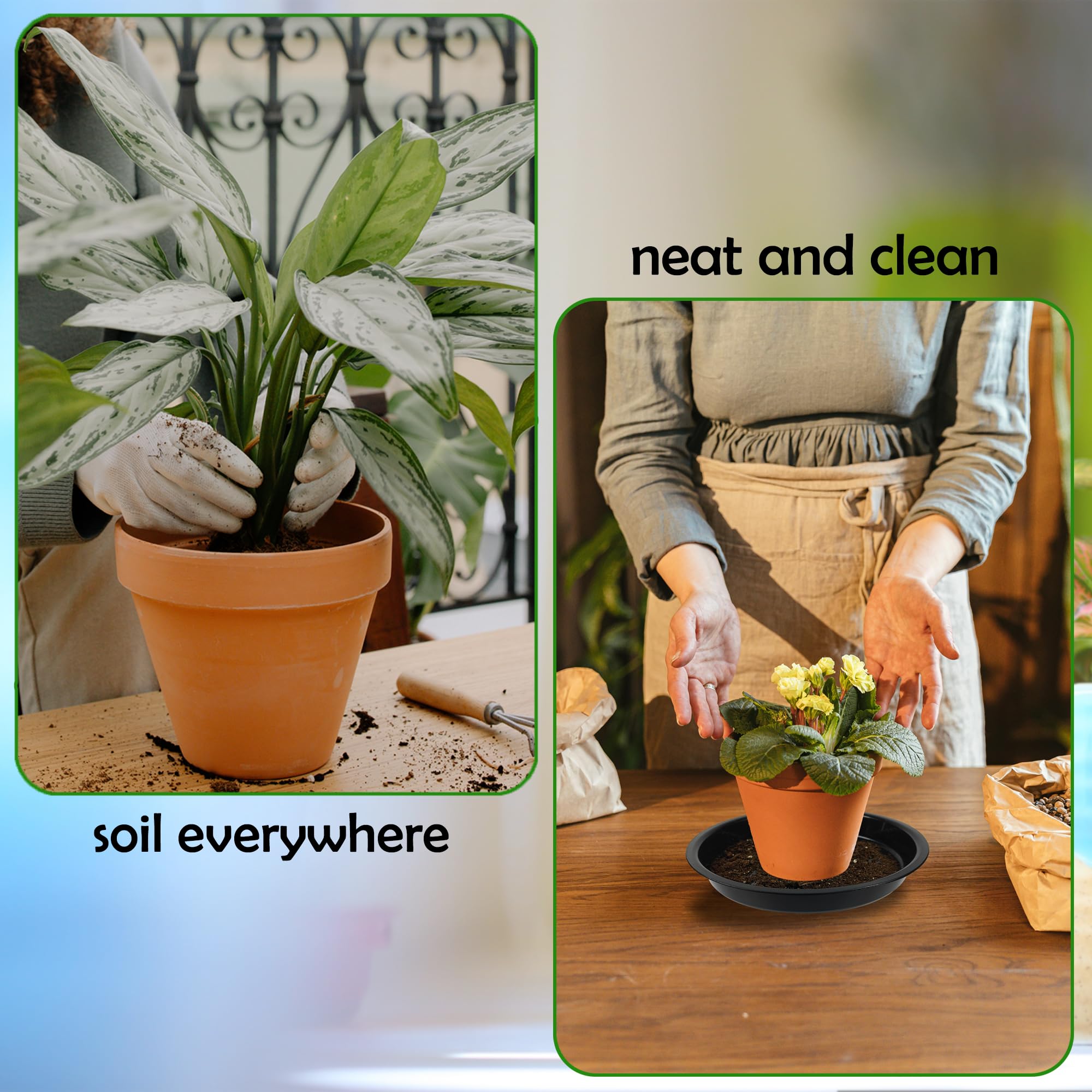 TNTIWQ 6 Inch Plant Saucer Black, filled with water