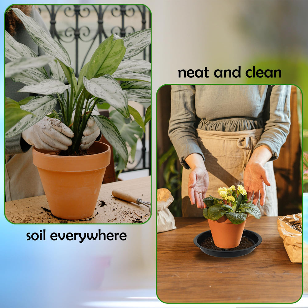 TNTIWQ 6 Inch Plant Saucer Black, filled with water