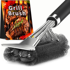 TNTOR Grill Brush with Scraper front view, silver black