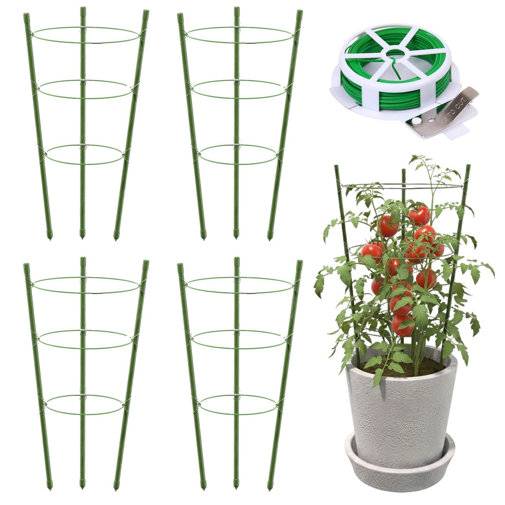 TOCCYARD 4 pack of 18-inch plant support cages in green